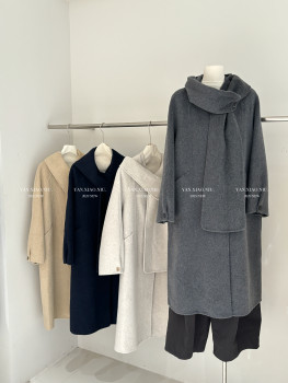 1276 korean style casual loose slimming scarf design double-sided wool coat long versatile woolen coat for women