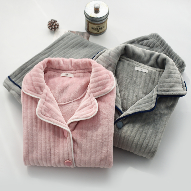 Thickened Gushed Warm Pyjamas Lady Winter Flannel Velvet Long Sleeve Long Pants Cardiovert Lovers home Suits Suit