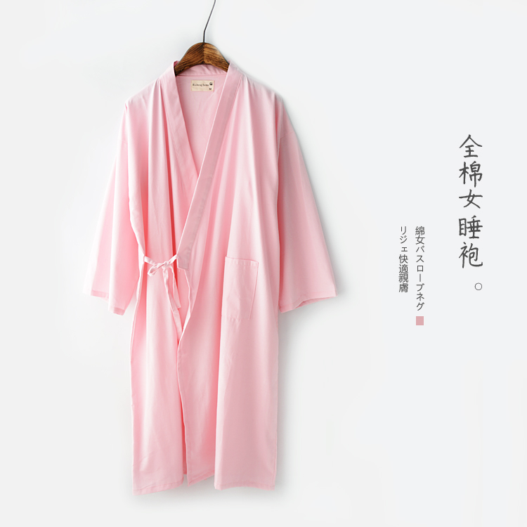 Áo ngủ cotton nightdress nữ mùa xuân và mùa hè mùa hè cotton đồ ngủ Nhật Bản solid color kimono áo choàng tắm quần áo hấp dịch vụ nhà