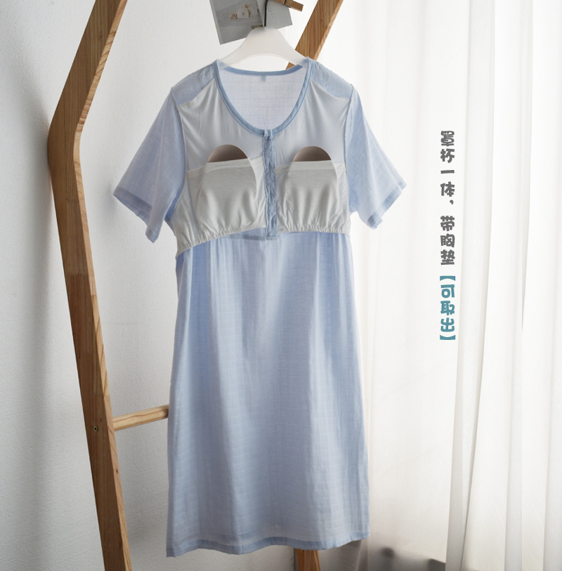 Công chúa Nhật Bản với ngực pad ngắn tay ren nightdress phụ nữ mùa hè bông hai lớp gạc mỏng đồ ngủ nhà dịch vụ