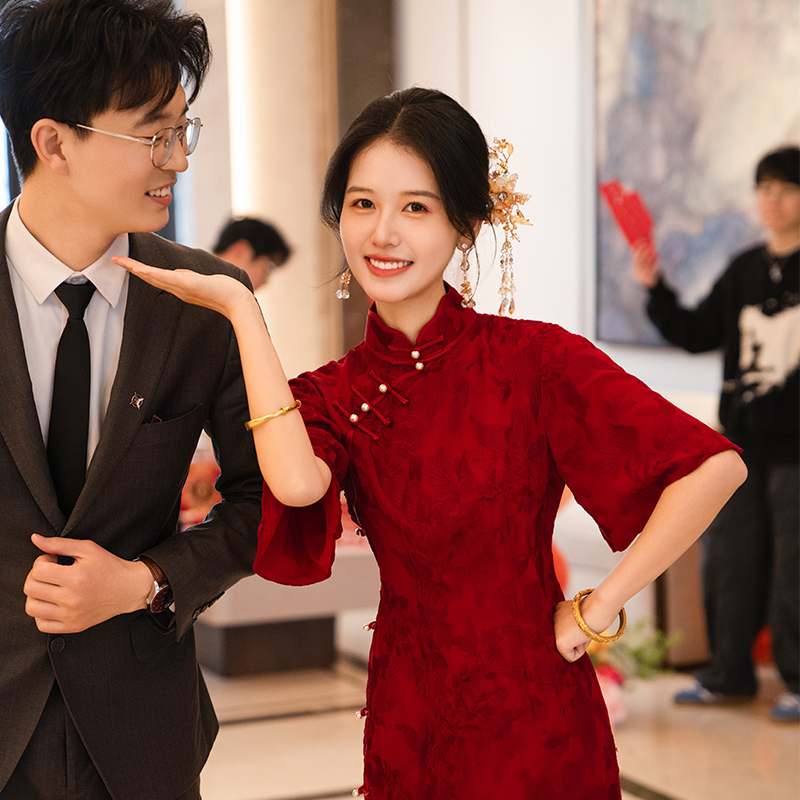 Su Ai Yunxi Red Cheongsam Women's Toast Dress New Chinese Style Wedding Dress Bridal Wedding Engagement Modified Dress