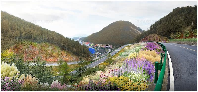 PSD植物花镜公路道路绿化山地旅游景区景观效果图丨