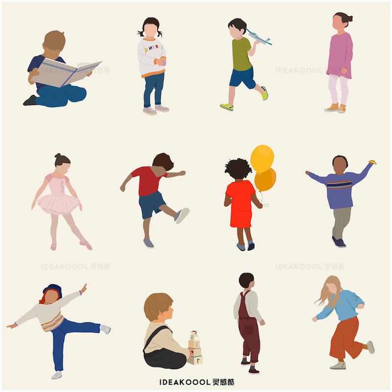 PNG免扣拼贴风玩耍奔跑跳跃儿童小孩人物丨