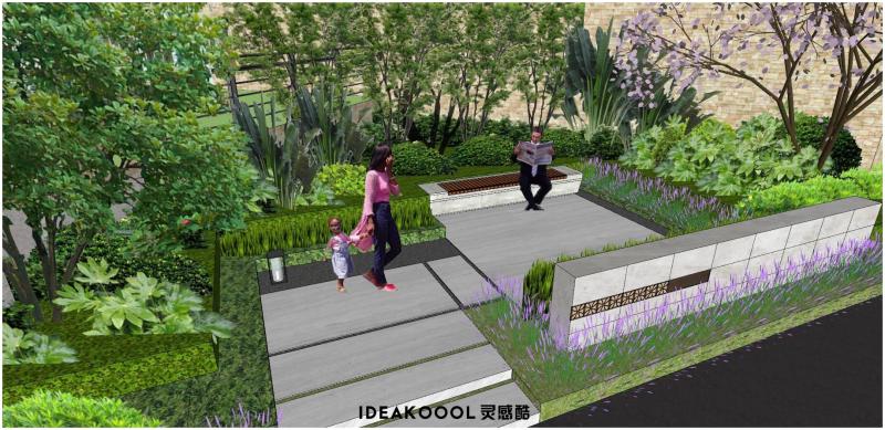 品质生活别墅洋房居住大区入户庭院花园地产景观效果图草图SU模型丨