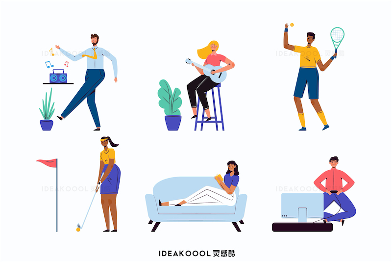 免扣丨插画风日常居家休闲人物丨