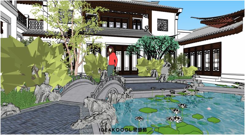 中式亲水院落展示范区售楼处住宅居住小区园林景观SU模型丨