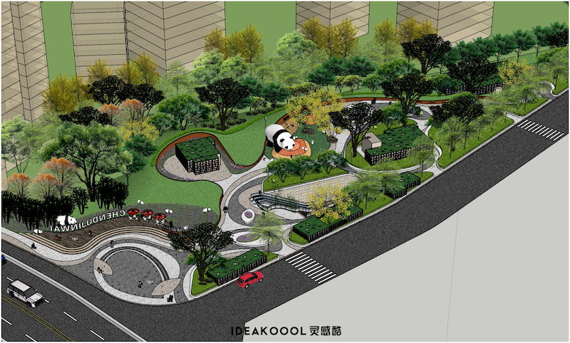 锦外商业与绿地草图SU模型丨