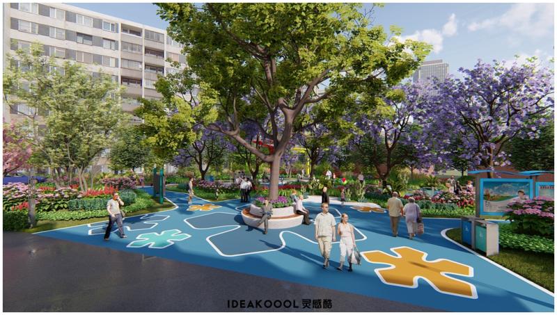 某医院中庭景观廊架特色铺装运动健身庭院花园SU模型丨