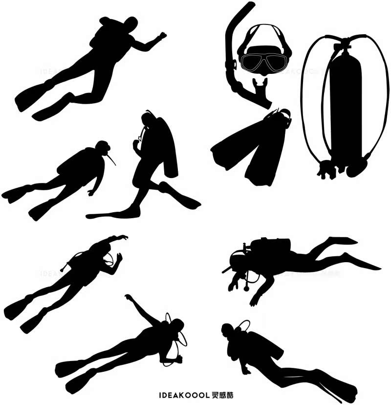 AI矢量办公人群打伞武术骑马潜水剪影人物丨