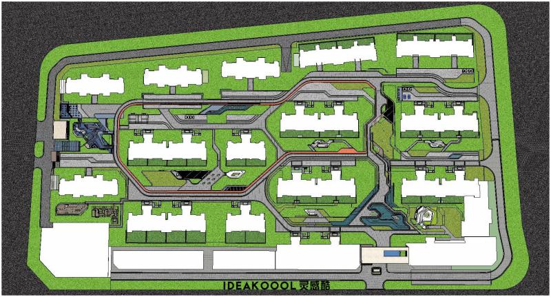 现代美学春江天玺居住大区入口宅间廊架景墙景观效果图草图SU模型丨