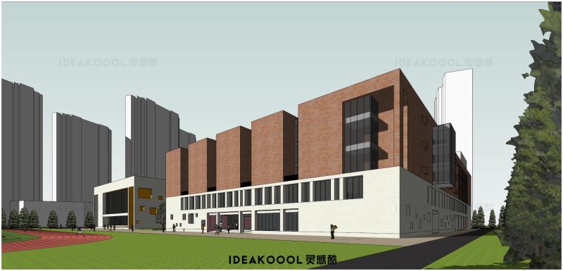 现代中学小学大学校建筑规划教学楼运动体育场建筑SU模型丨