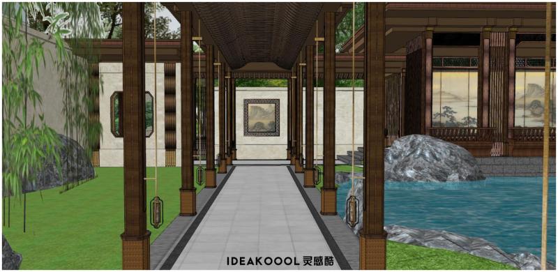 新中式院子展示范区售楼处住宅入口景观SU模型丨