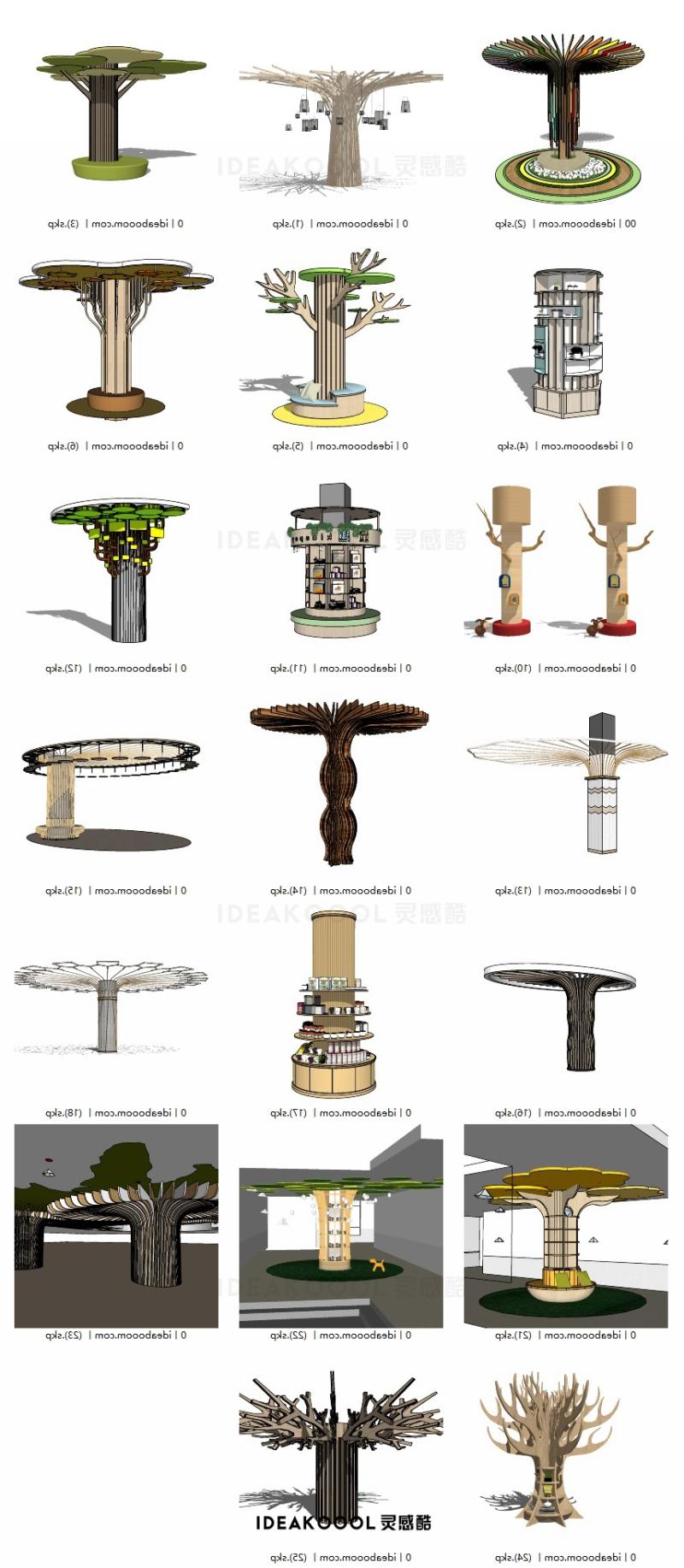软包柱子装饰柱造型大树桩SU模型丨