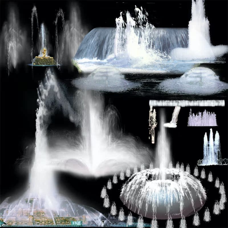 PSD广场喷泉水景水花瀑布涌泉旱喷丨