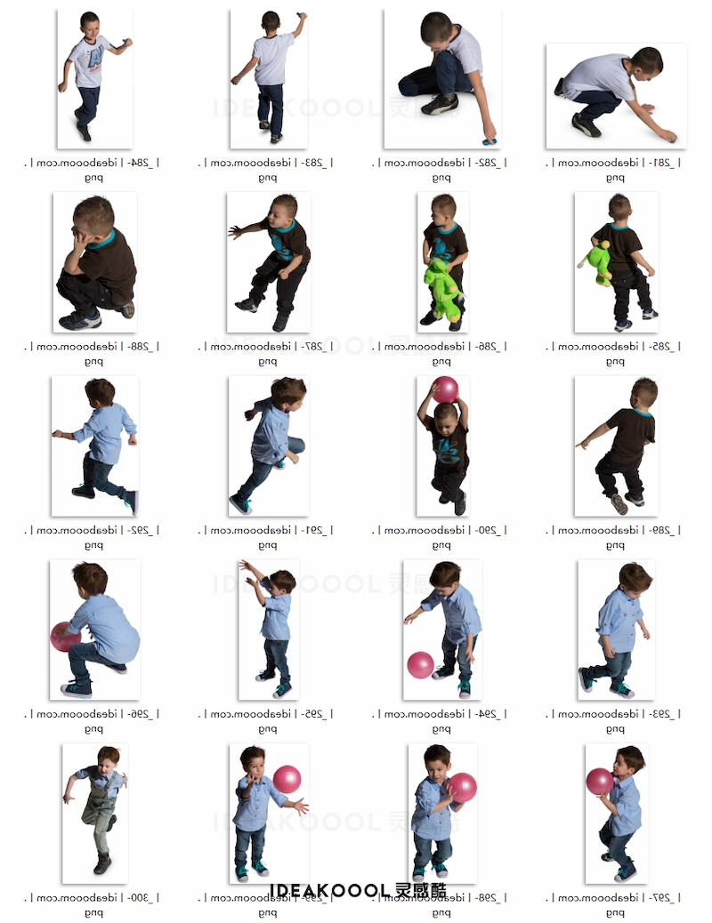 PNG真实鸟瞰儿童小孩奔跑游戏人物丨
