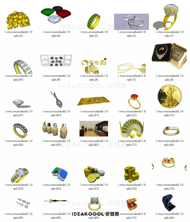 珠宝首饰丨钻石金戒指项链展柜展示柜饰品配件SU模型丨