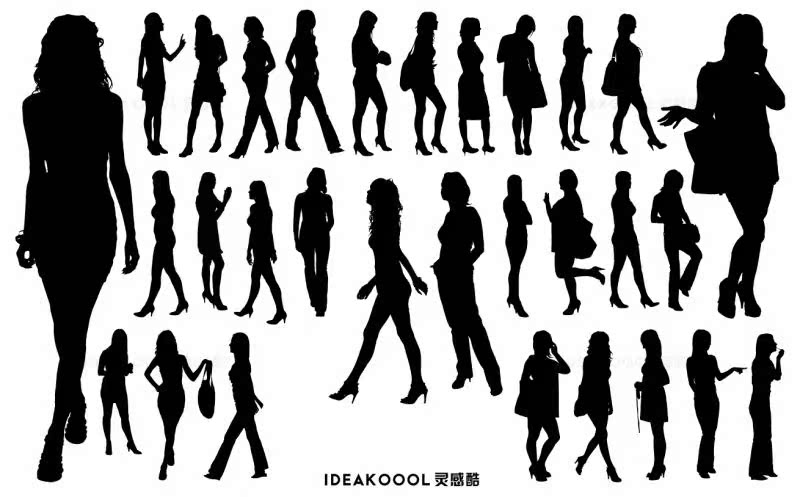 PSD商务办公购物打伞骑车剪影人物丨