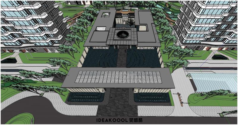折线风上华琚展示范区住宅居住大区入口连廊架景观样图草图SU模型丨