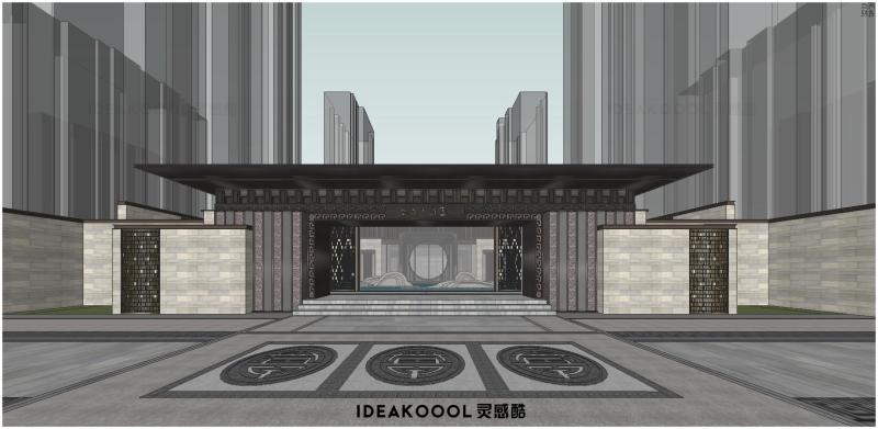 新中式韩家桥售楼处展示范区居住宅间小区庭院入口景观SU模型丨