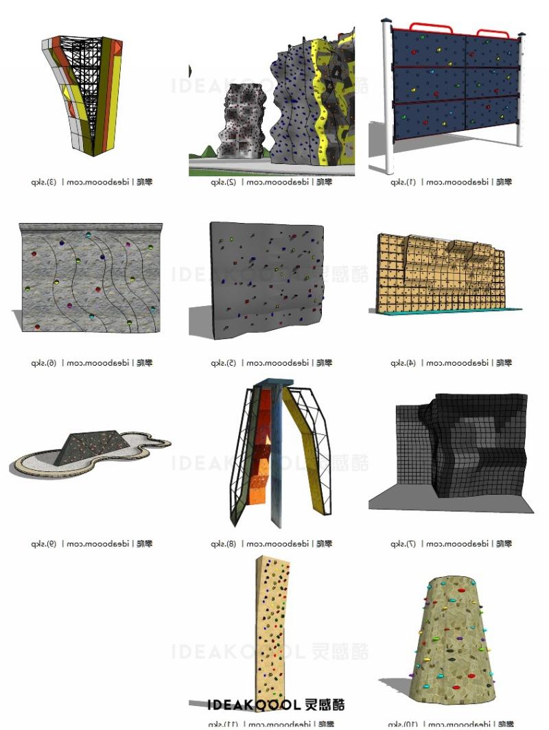 户外攀岩墙合集丨游乐园户外场地拓展训练儿童娱乐设施攀岩攀爬墙SU模型丨