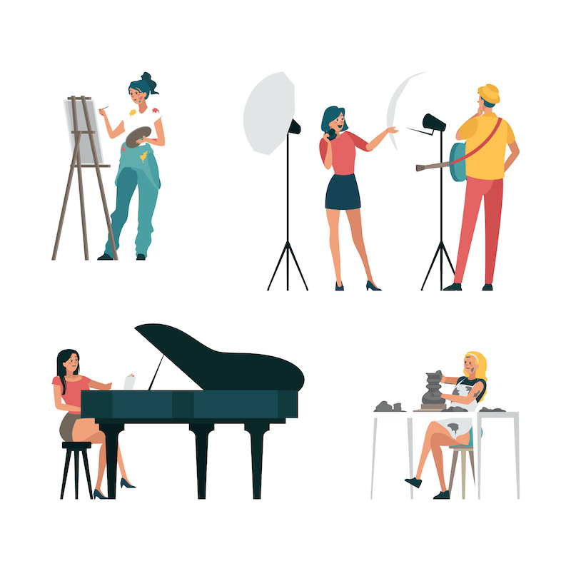 PNG免扣丨艺术音乐画家唱歌弹琴摄影人物丨