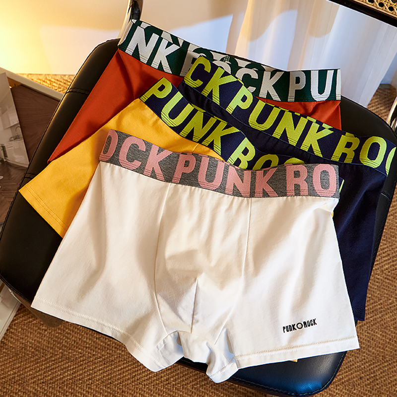Summer Letter Belt Men's Underwear Pure Cotton Antibacterial Breathable Comfortable Large Size Boxer Briefs Youth Fashion Trendy Waistband