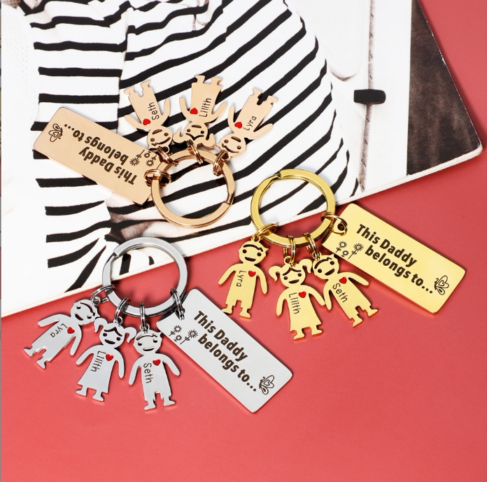 Engraved DIY Parent-Child Keychain Doll Keyring Couple Anniversary Gift Holiday Wedding Figurine Bag Pendant