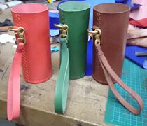 Head-layer cow leather insulated cup sleeve titanium cup glass water cup leather set silver cup sports kettle cover with lifting rope manually customised