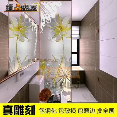 Carving Lotus Art glass transparent double-sided frosted Chinese dining room balcony dry area partition shoe cabinet 216