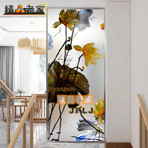 Custom carved tempered frosted light transparent art glass decorative partition wall screen Chinese living room porch Lotus