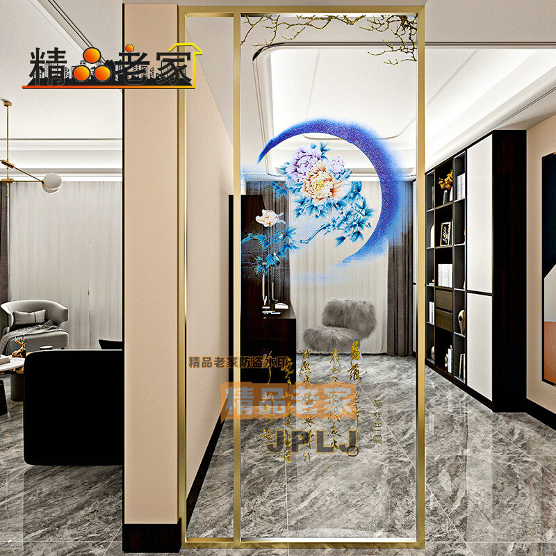 Customized transparent tempered carved art glass partition wall screen home modern Chinese style entry porch powder room
