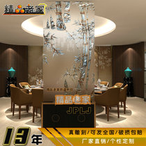 New Chinese carving silver foil translucent double-sided art glass Guest restaurant entrance dry area partition broken screen Bamboo 1373