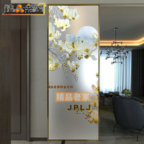 Customized carving tempered frosted art glass partition wall screen living room entrance porch Magnolia