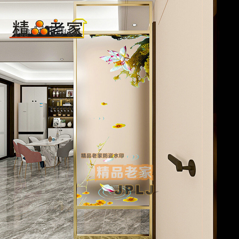 Frosted stainless steel tempered carved art glass partition wall screen modern Chinese-style living room entry porch cabinet