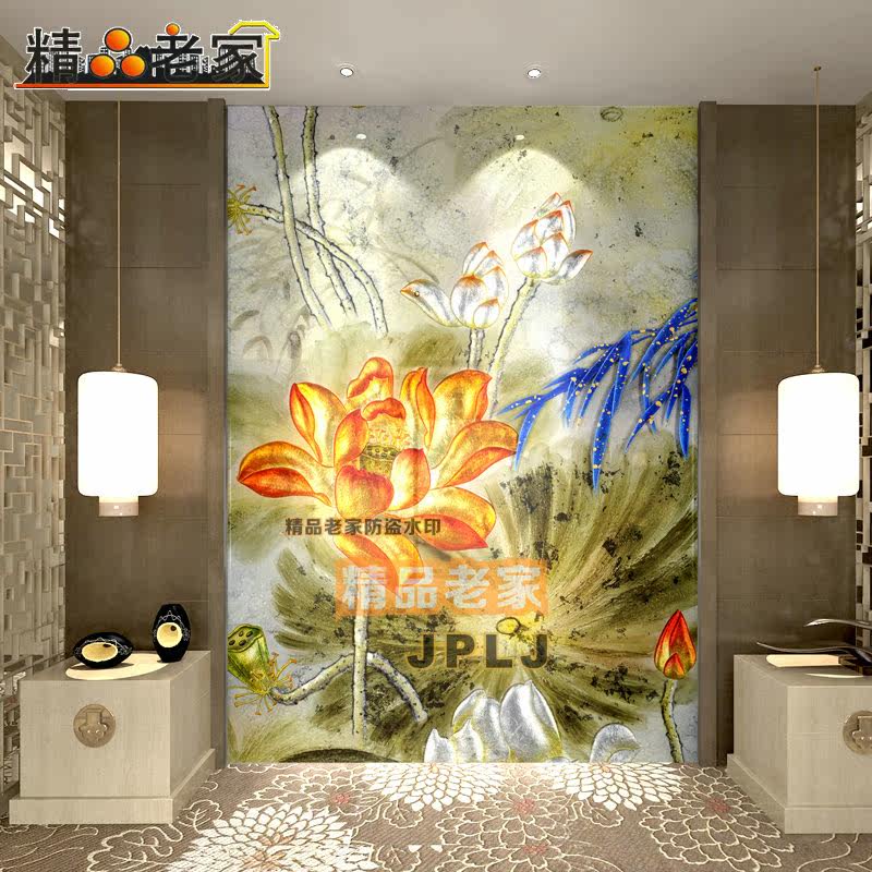 Set as Carved Steel Gold Leaf Color Painting Art Glass Modern New Chinese Entry Genguan Living-room Decoration Background Wall