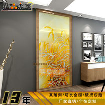 Modern simple Nordic decorative carving art Glass entrance aisle guest restaurant background wall Gold wheat ear 1540