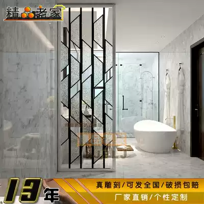 Carved flower art glass partition wall screen custom made transparent frosted entrance powder room dry area modern and simple