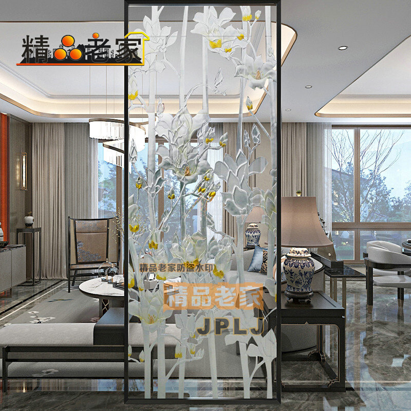Modern Chinese carved tempered transparent art glass partition wall screen powder room dry area living room porch decoration