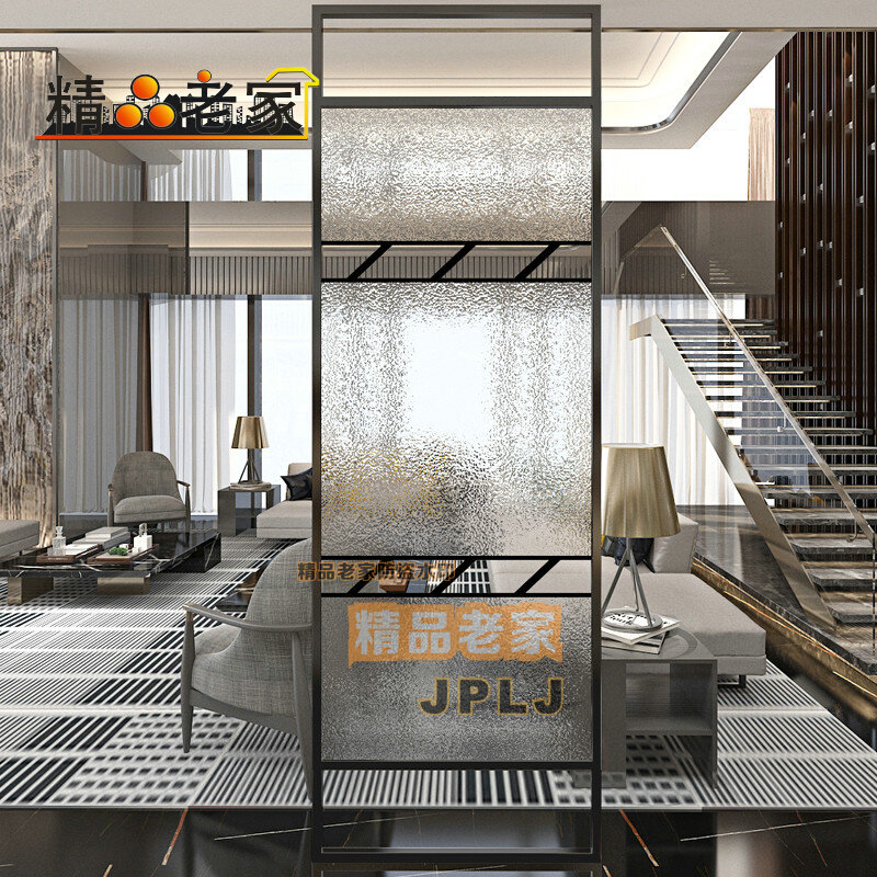 Customized abstract modern minimalist stainless steel hollow transparent tempered art glass partition wall screen dining room porch