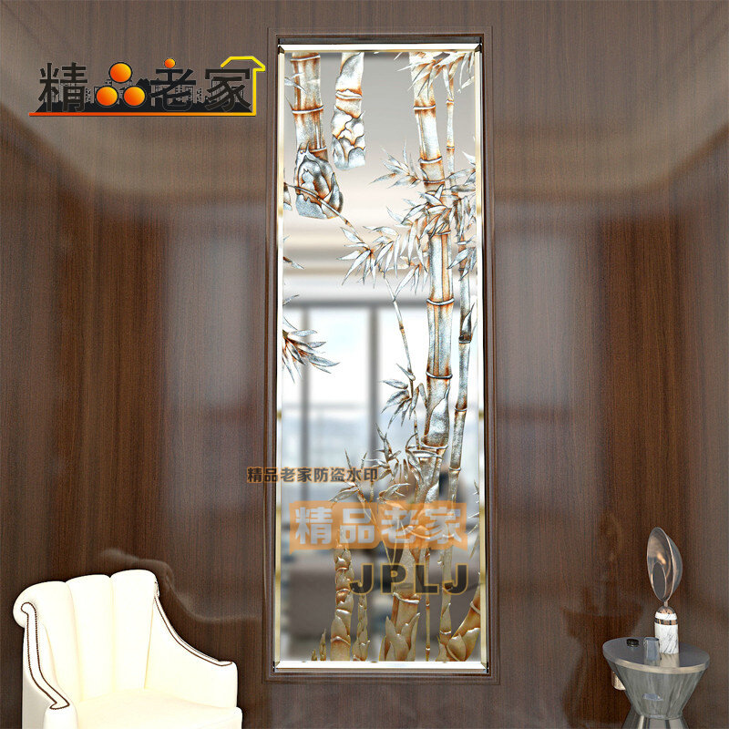 Custom-made modern new Chinese-style carved tempered art glass partition screen wall entry porch living room room silver bamboo