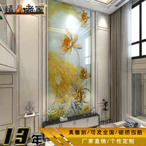 New Chinese carving silver foil tempered lotus decorative art glass entrance entrance guest restaurant background wall 1368