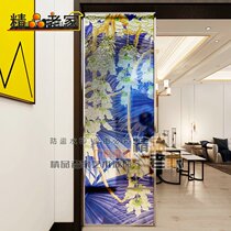 Custom decorative art decorative glass partition wall screen carved tempered double-sided transparent Mediterranean living room entrance