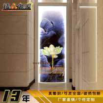 Carved blue lotus decorative tempered art glass Modern new Chinese entrance aisle background wall 1761