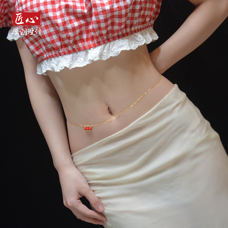 Belly dance waist chain gold 14 packs of gold unchanged color sexy dancing belly chain super thin female personality original niche jewelry