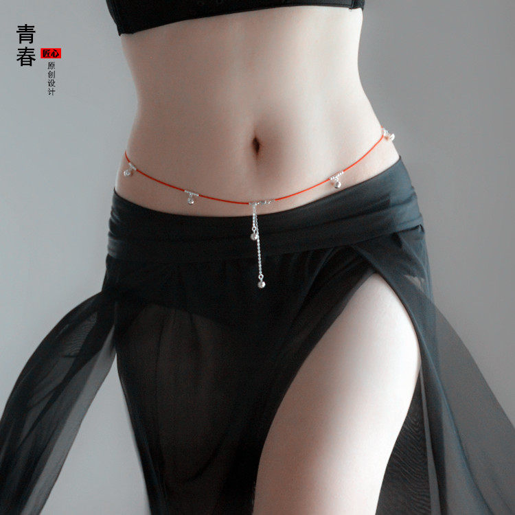 Red Rope Waist Bracelet for cash to small people transfer rings Bell Pan Pure Silver Streaming Subelly Leather Dancing Waist Rope Summer Bikini Sexy
