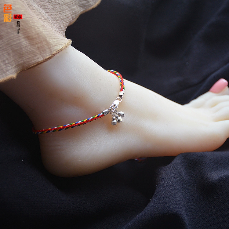 Red Rope Foot Chain Five Colorful Rope Seniors Kid Plinth Feet Rope This year Original design Custom men and women pure silver gifts-Taobao
