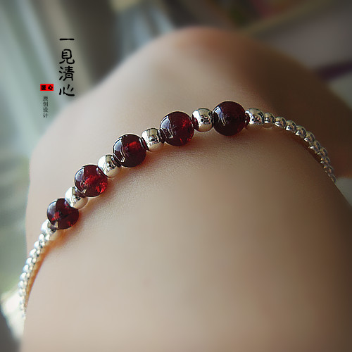 2022 trendy natural burgundy garnet hand 999 foot silver female design custom jewelry