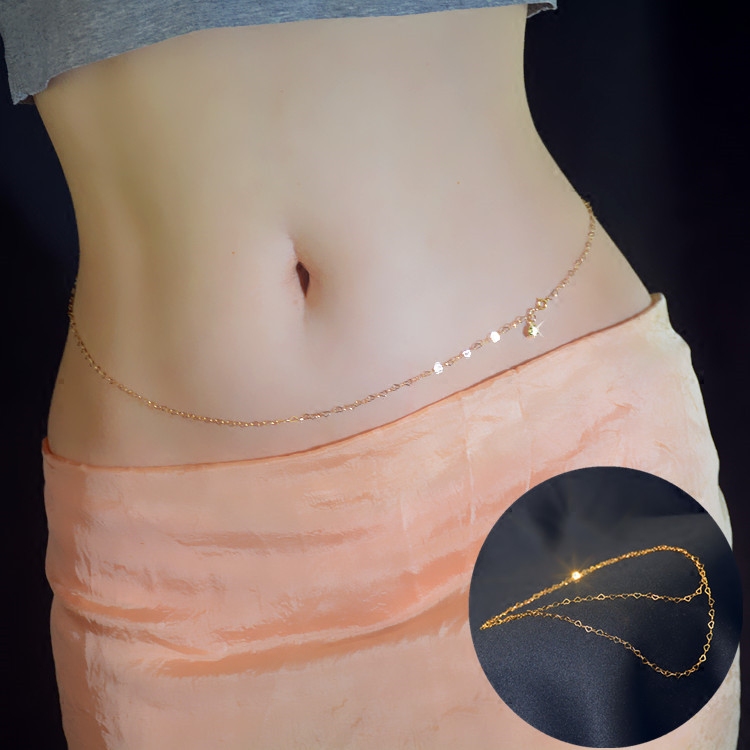14K bag gold waist chain gold sexy body chain Peach Blossom Light Body Type Sparkling Bikini Chain Summer Gifts