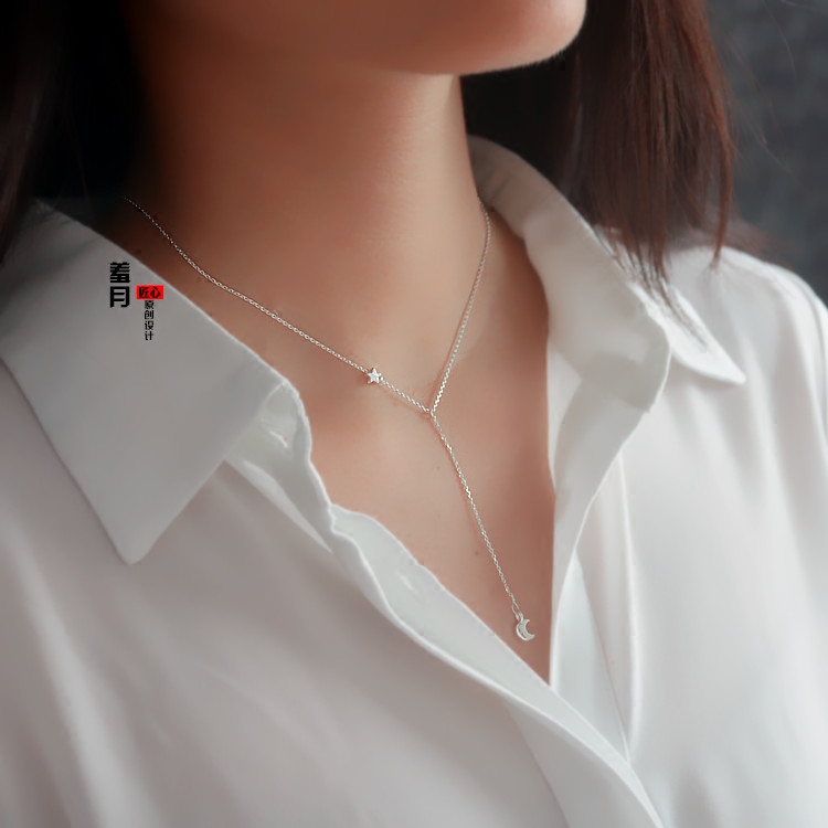 Artisan original pure silver necklace ultrafine personality Y character chain explicit face sharp neck fix a long star moon Don't make a girl