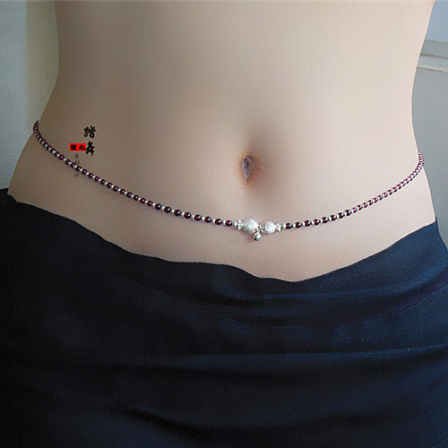 Natural imported 5A garnet waist chain 999 sterling silver fish bell transfer bead belt sexy waist rope female gift